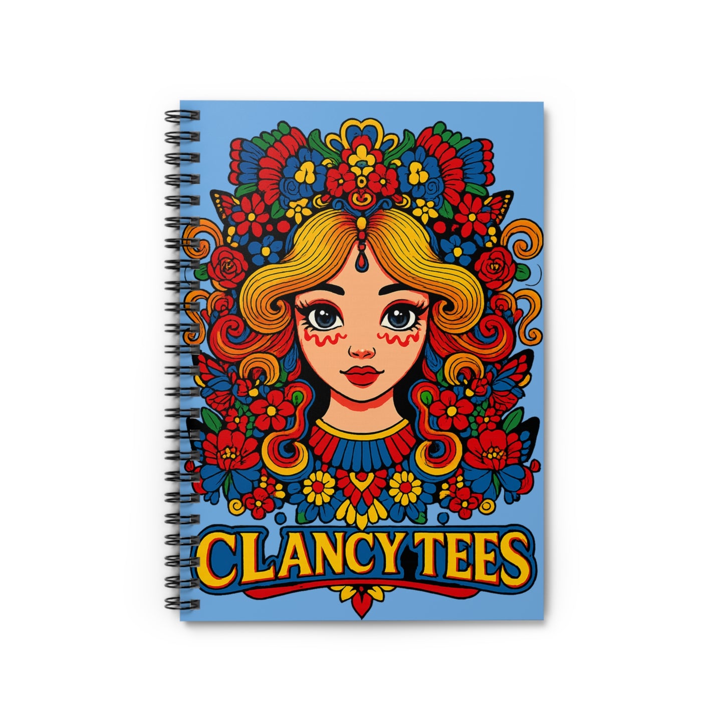 Folk Art Notebook – Colorful Boho Journal with Floral Design, Retro Fantasy Writing Notebook, Artistic Spiral Journal for Creative Minds, Gift for Free Spirits