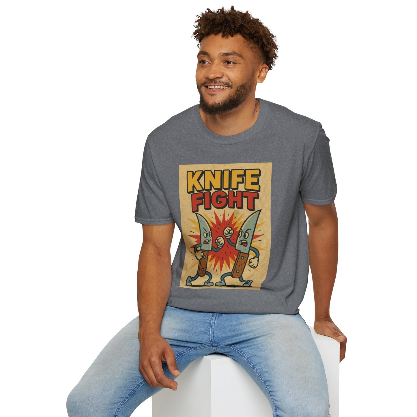 Retro Knife Fight Graphic T-Shirt, Funny Tee, Casual Unisex Clothing, Gift for Him or Her, Unique Humor Shirt