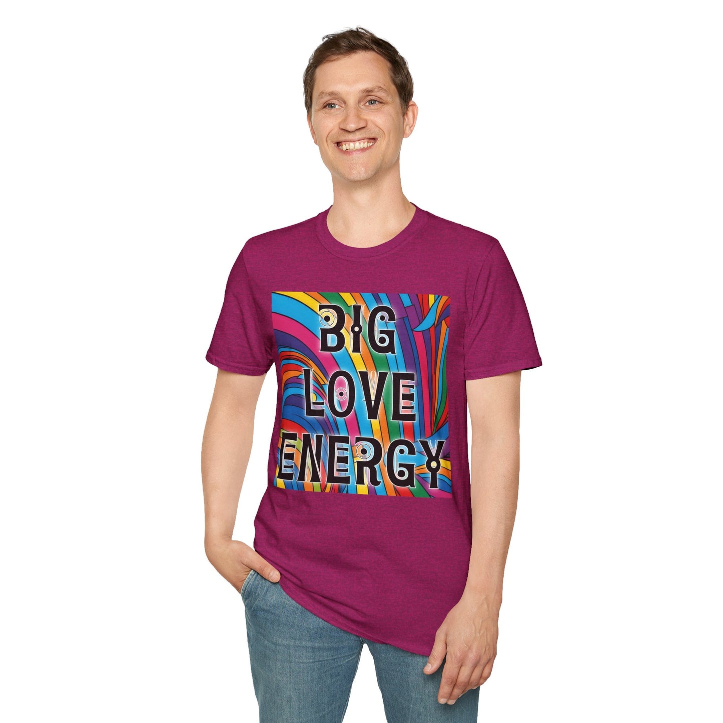 Big Love Energy Shirt – Colorful Retro Pride Rainbow Tee with Bold Positive Message – Gift for Optimists, LGBTQ Friends, and Love-First People