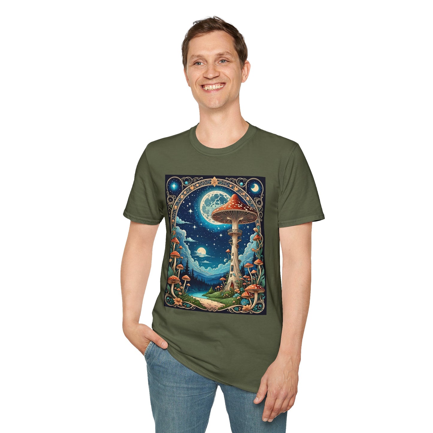 Psychedelic Mushroom Forest Shirt – Trippy Moonlight Nature Tee – Gift for Shroom Enthusiasts, Fantasy Fans, and Dreamy Escapists