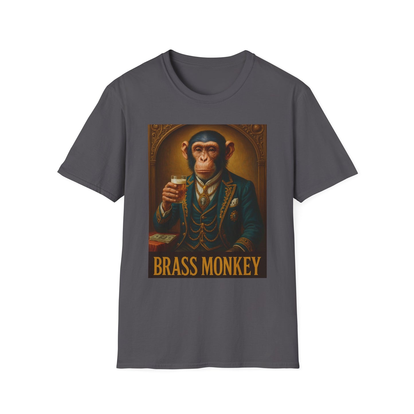Brass Monkey T-Shirt Funny Retro Monkey Drinking Tee | Gift for Whiskey Lovers | Classy Drunk Humor Shirt | Animal Drinking Party Tee