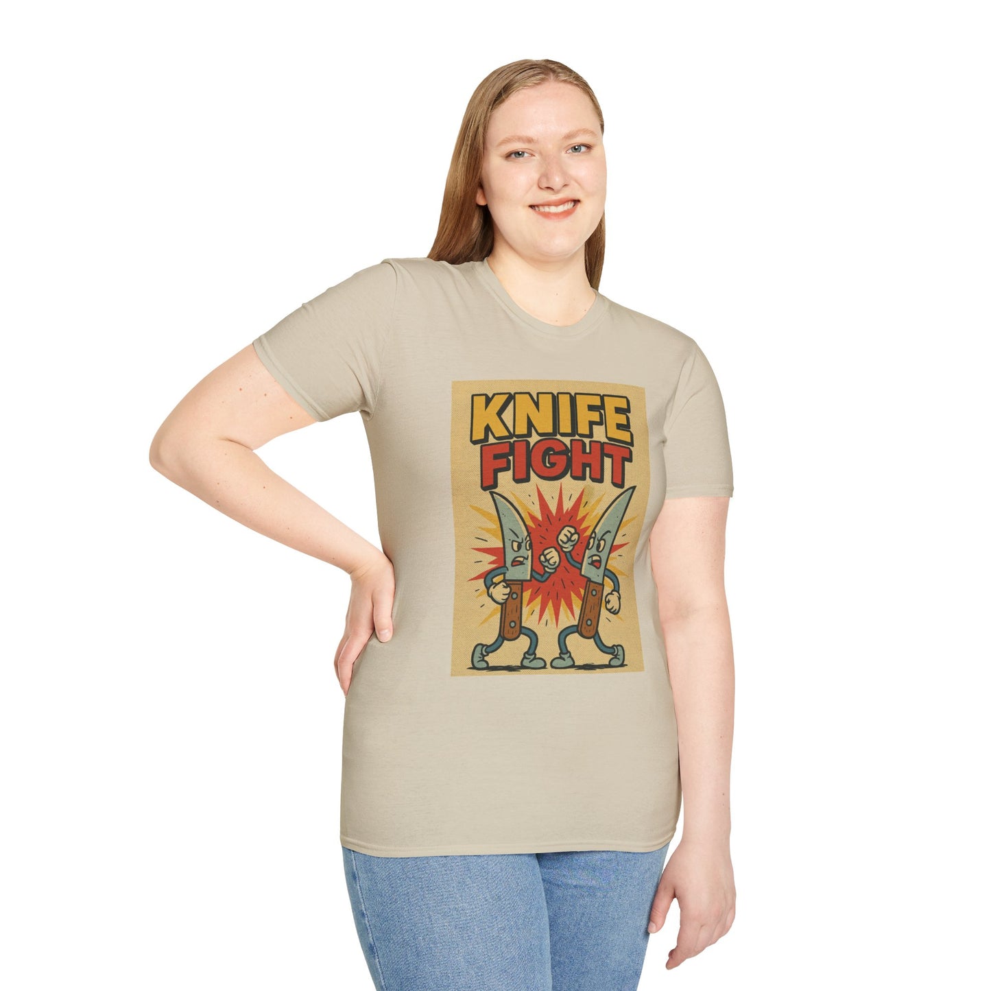 Retro Knife Fight Graphic T-Shirt, Funny Tee, Casual Unisex Clothing, Gift for Him or Her, Unique Humor Shirt