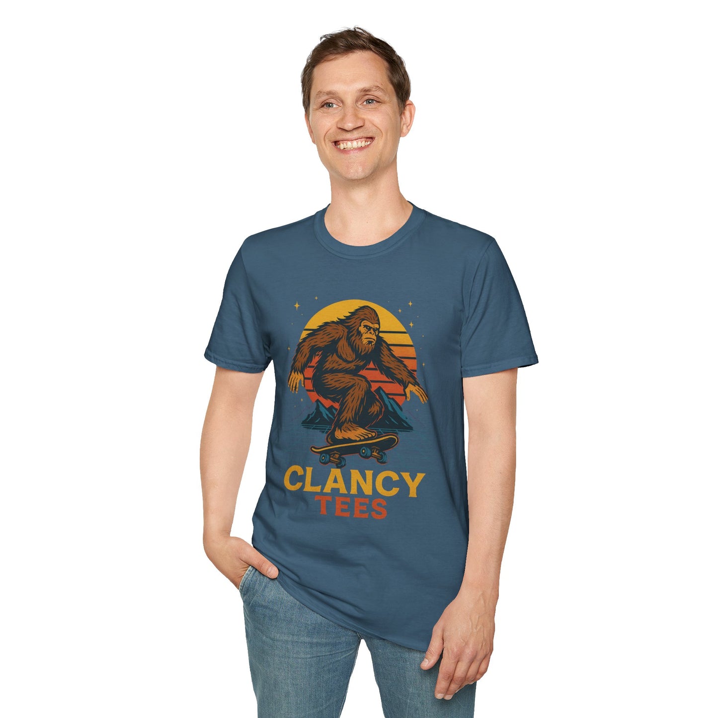Bigfoot Skateboard Unisex T-Shirt, Retro Graphic Tee, Funny Gift for Skaters, Adventure Lovers, Summer Apparel, Men's and Women's Fashion