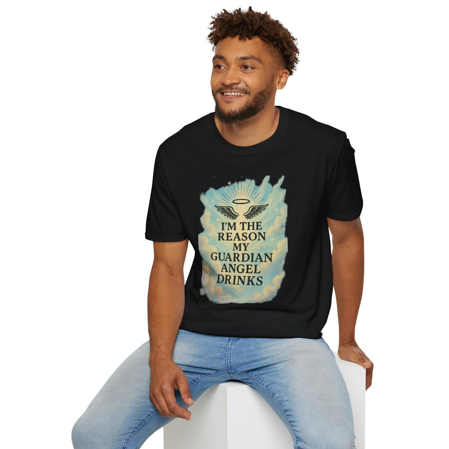 Unisex Softstyle T-Shirt, Funny Guardian Angel Tee, Unique Gift for Friends, Humor Shirt, Casual Wear, Perfect for Holidays