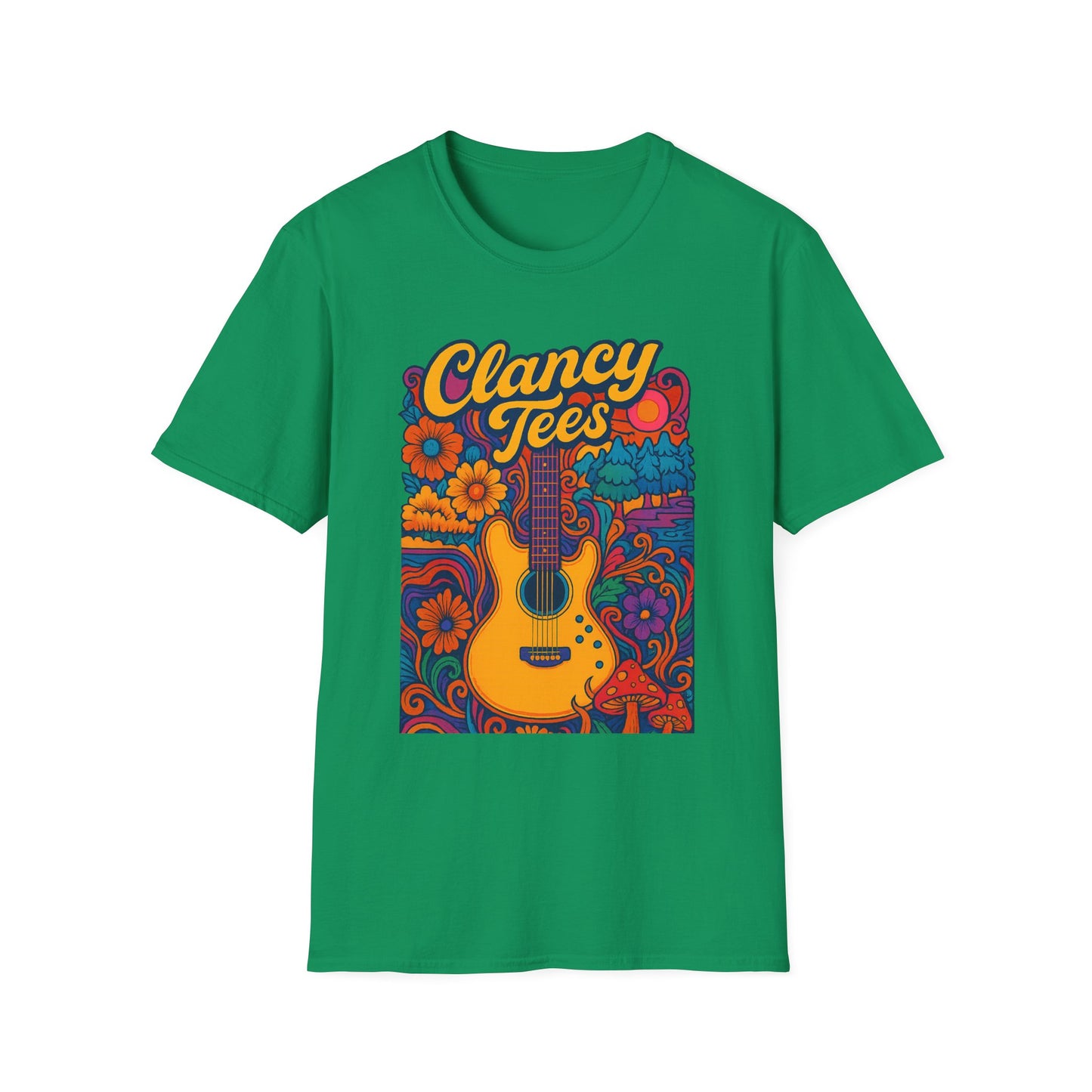 Retro Guitar Graphic T-Shirt for Music Lovers, Vintage Style Tee, Unisex Design, Ideal for Festivals and Gifts, Clancy Tees