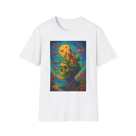 Psychedelic Skull Castle T-Shirt Surreal Fantasy Art Tee | Trippy Gothic Aesthetic Shirt | Gift for Weirdos and Dreamers | Dark Art Forest Top
