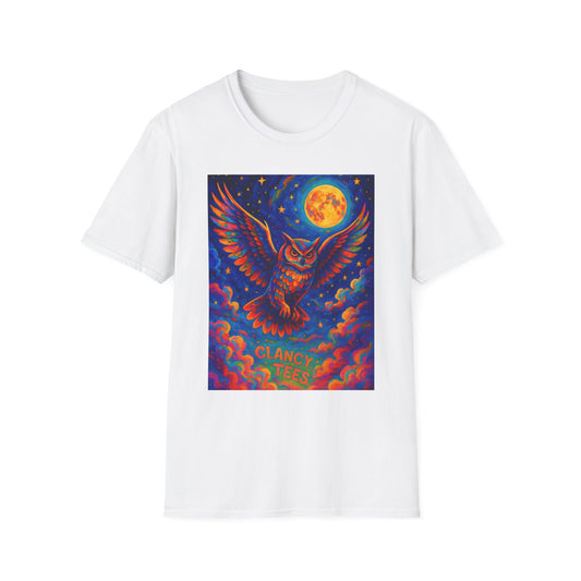 Psychedelic Owl T-Shirt Trippy Full Moon Graphic Tee | Surreal Bird Aesthetic Shirt | Gift for Dreamers and Night Owls | Bold Fantasy Art Top