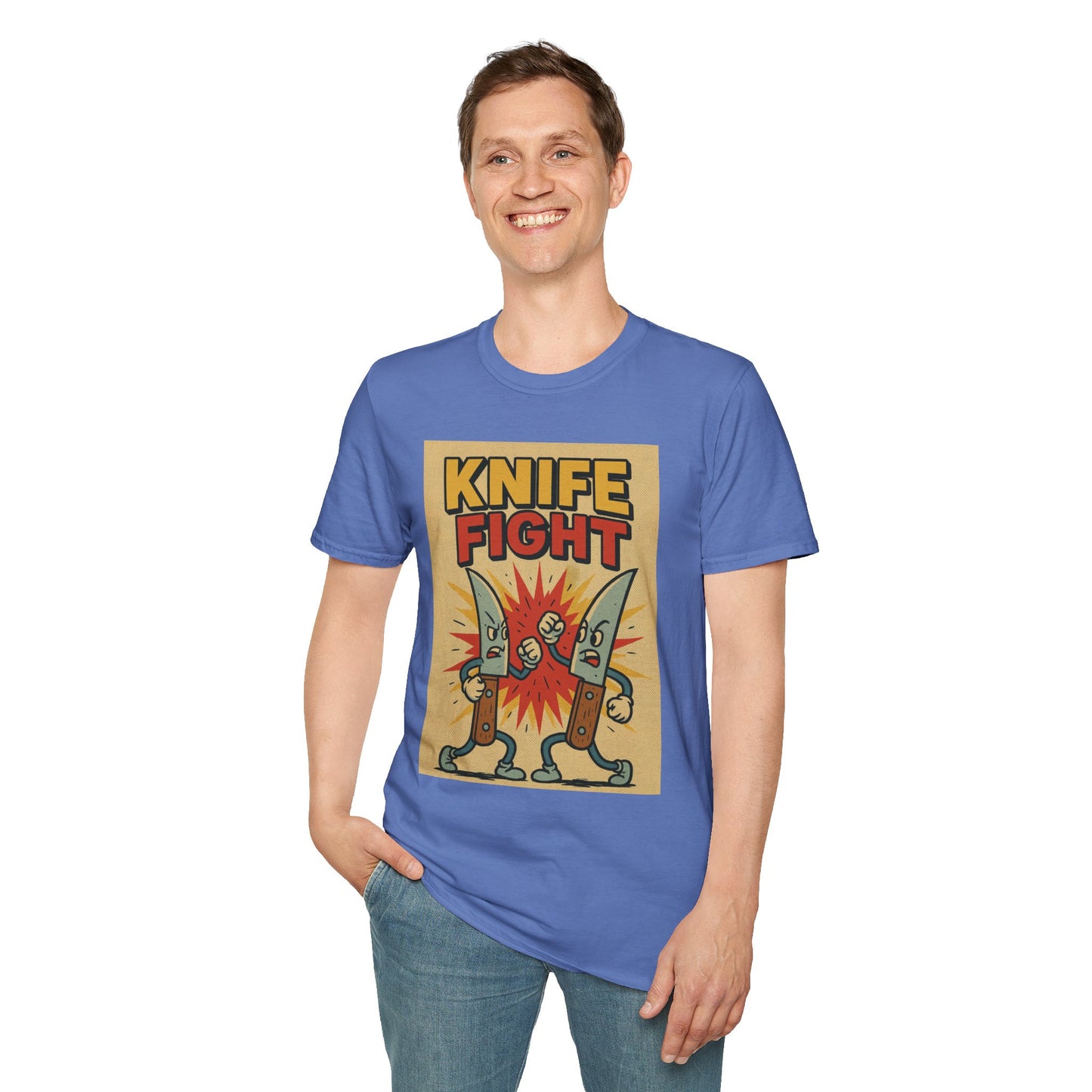 Retro Knife Fight Graphic T-Shirt, Funny Tee, Casual Unisex Clothing, Gift for Him or Her, Unique Humor Shirt