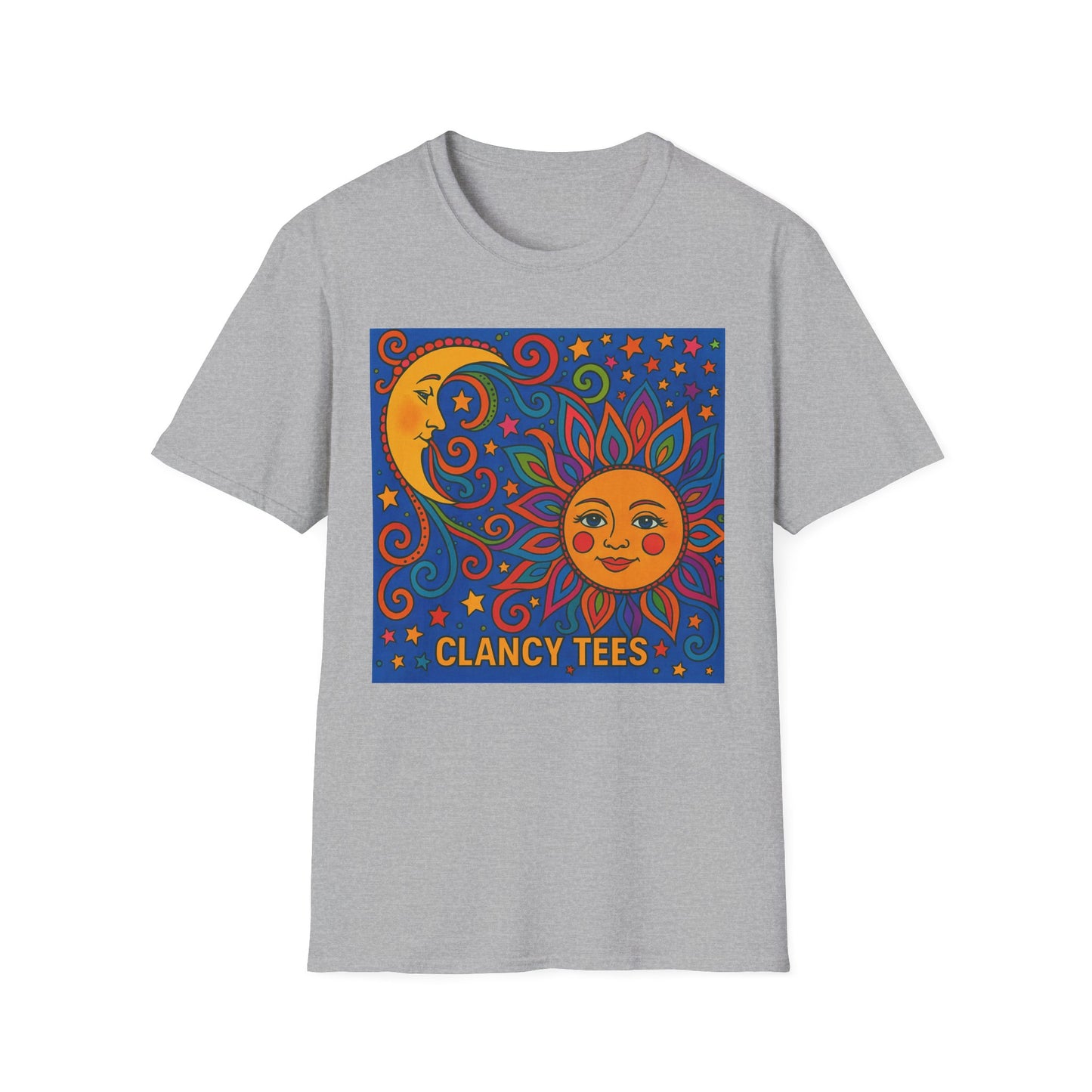 Sun and Moon Vibrant Tee, Unisex Softstyle T-Shirt for Summer Vibes, Boho Fashion, Gift for Her, Festival Wear, Casual Wear