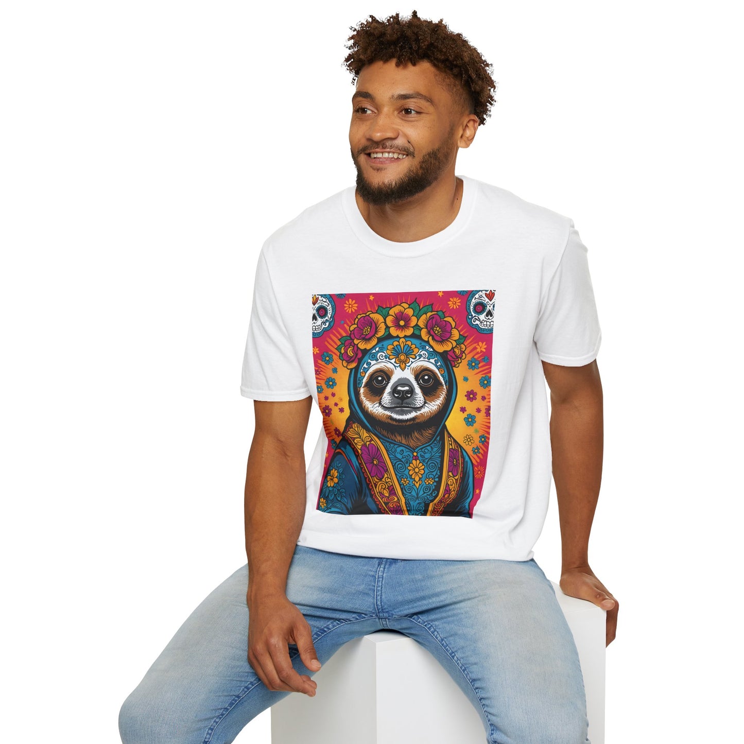 Boho Sloth T Shirt Trippy Animal Graphic Tee Colorful Festival Top Gift for Sloth Lovers