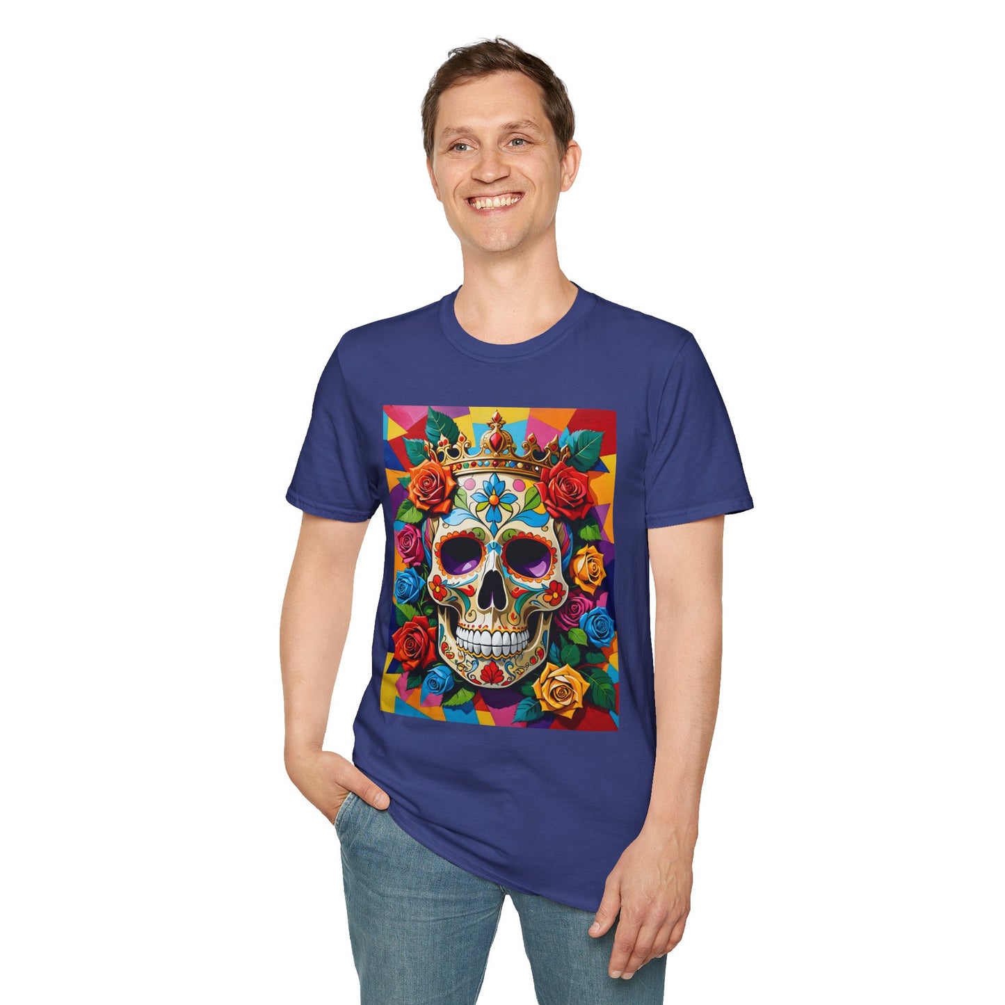 Royal Skull and Roses Shirt – Colorful Crowned Skull Tee – Gift for Halloween Fans, Tattoo Art Collectors, and Bold Fashion Enthusiasts