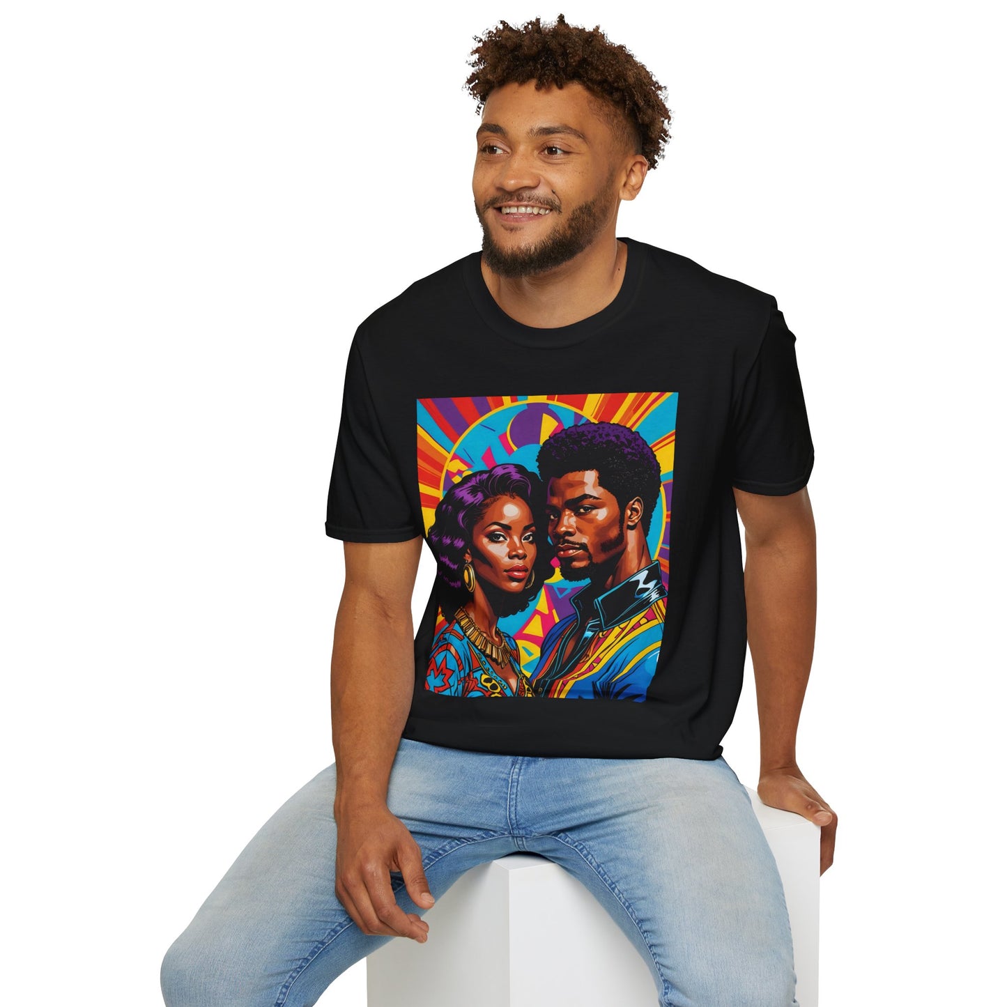 Vibrant Retro-Inspired Unisex Softstyle T-Shirt, Colorful Art Tee, Black History Month Shirt, Casual Streetwear, Gift for Art Lovers