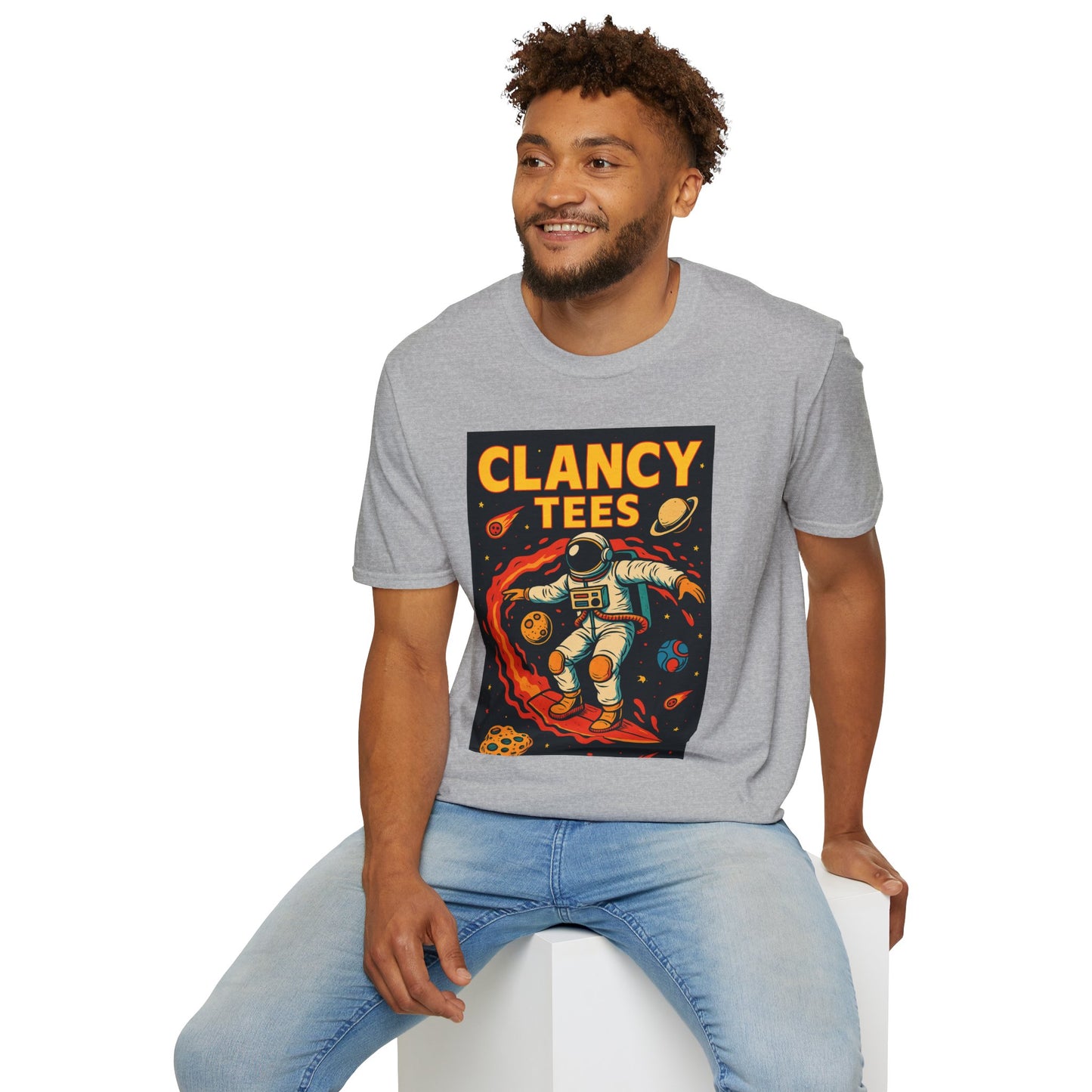 Astronaut Surfing T-Shirt – Outer Space Surfer Tee – Gift for Sci-Fi Beach Bums, Stoner Surfers, and Cosmic Wave Riders