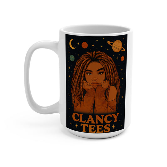 Cosmic Daydreamer Mug Afro Goddess Artwork Ceramic Coffee Cup Gift for Astrology Lovers