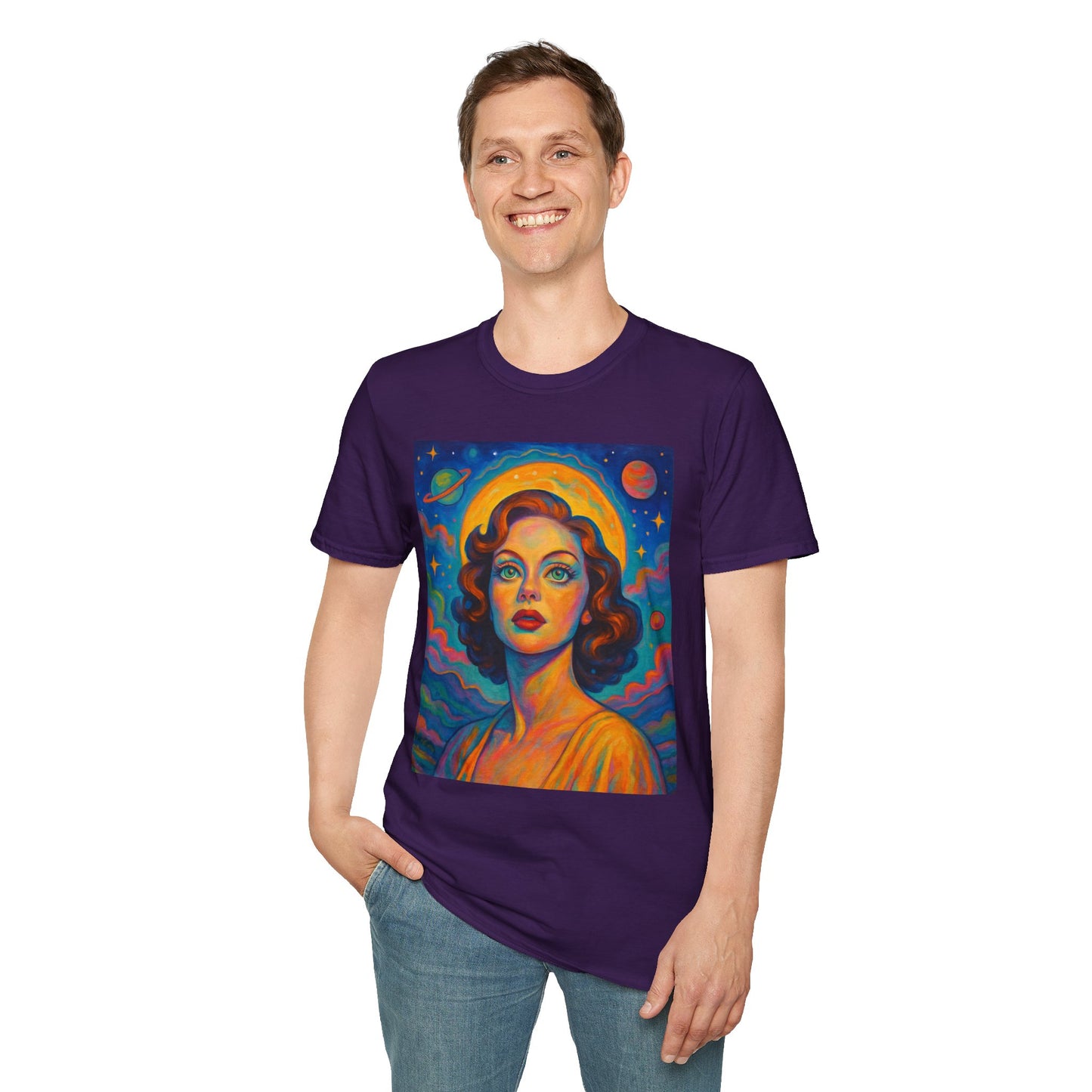 Retro Space Girl T Shirt Vintage Sci Fi Beauty Psychedelic Pop Art Galaxy Babe Tee Gift for Star Gazers Cosmic Fashion Astronaut Dreamwear