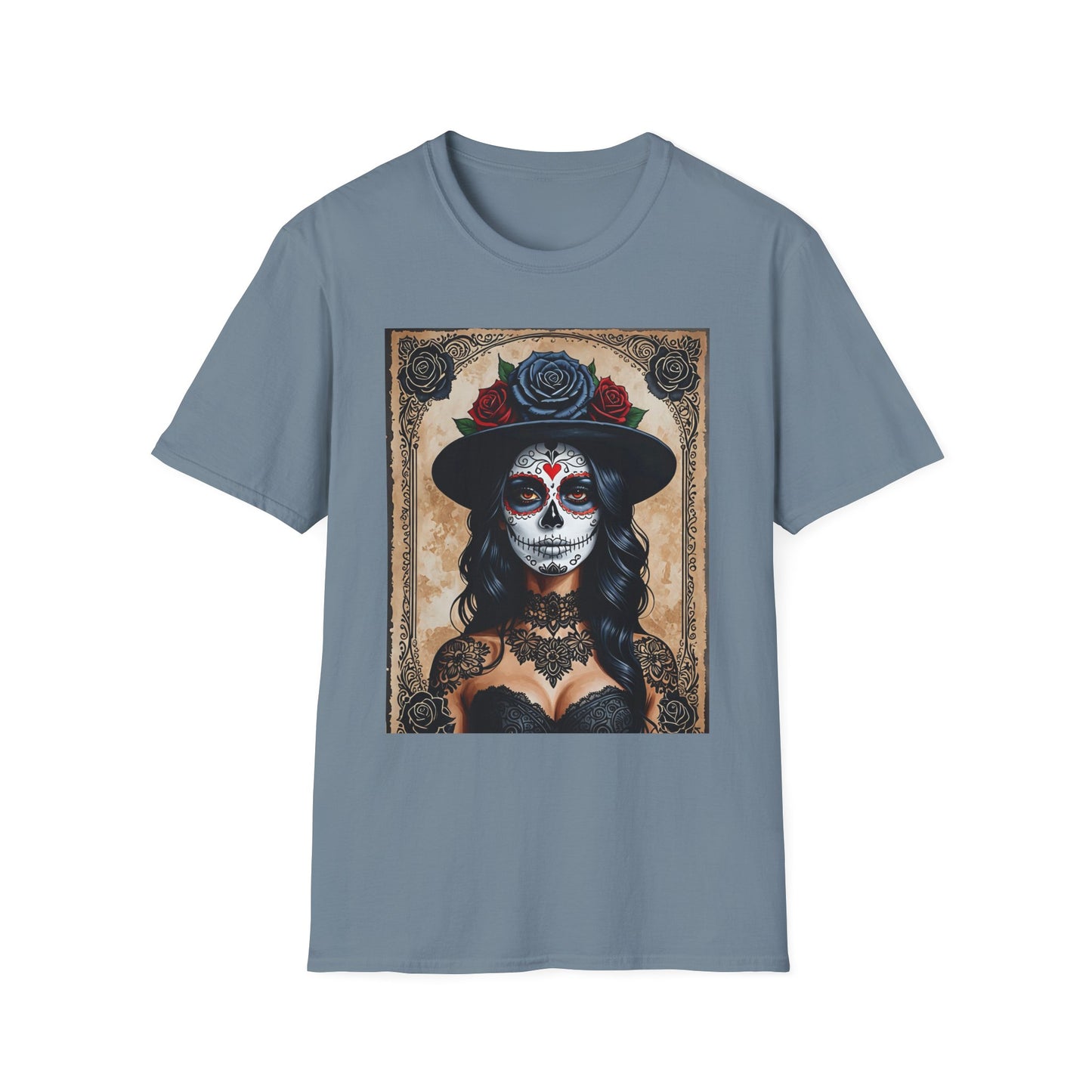 Sugar Skull T-Shirt – Gothic Calavera Tattoo Art Tee – Gift for Skull Collectors, Tattoo Lovers, and Dark Aesthetic Fans