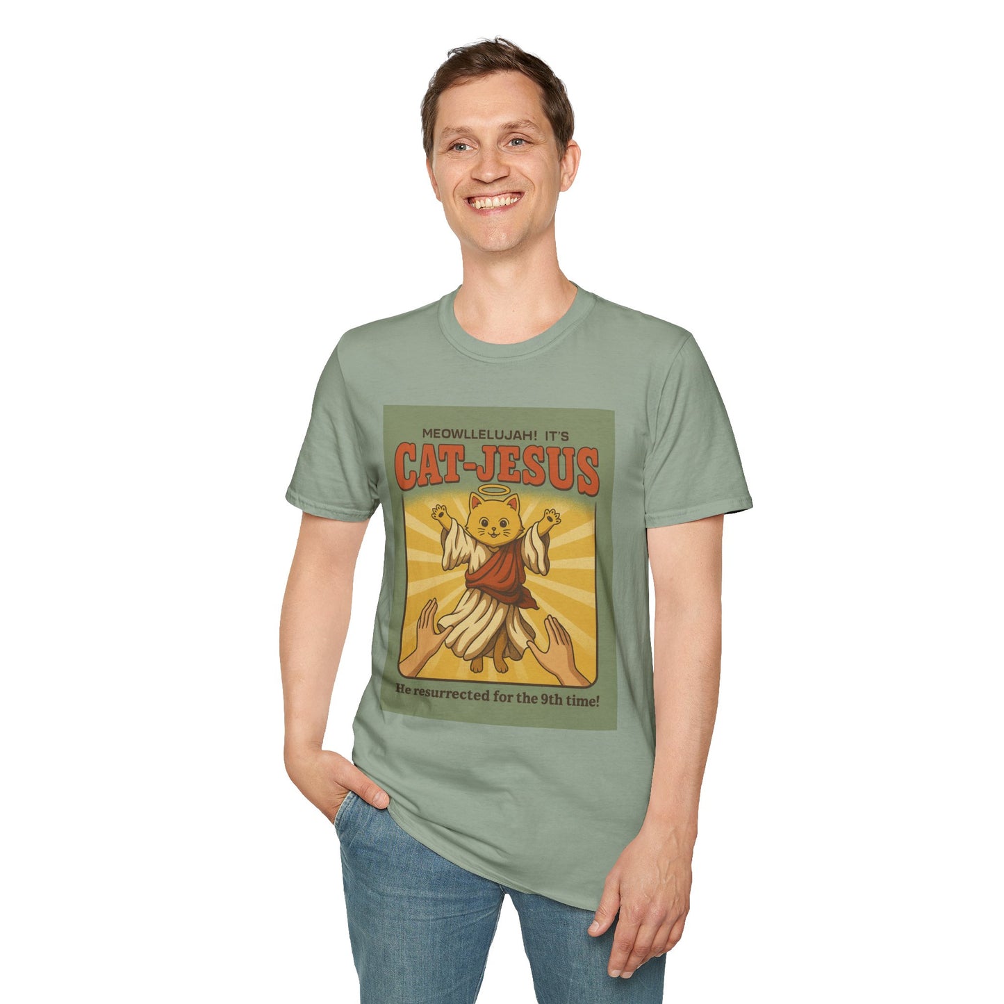 Cat Jesus Funny Resurrected Cat Shirt Meow Hallelujah Tee for Cat Lovers Faith and Felines Fans of Holy Humor and Nine Lives Resurrection Gags