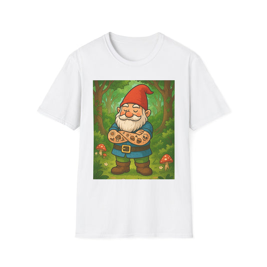 Tattooed Gnome T-Shirt – Funny Forest Inked Gnome Tee – Whimsical Tattoo Garden Shirt Gift for Mushroom Lovers, Gardeners, and Fantasy Fans