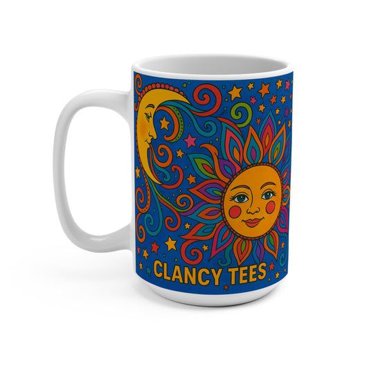 Psychedelic Sun And Moon Ceramic Mug Cosmic Coffee Cup Colorful Trippy Artwork