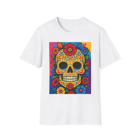 Colorful Sugar Skull Shirt | Day of the Dead Graphic Tee | Gift for Tattoo Lovers & Art Fans | Floral Skull T-Shirt