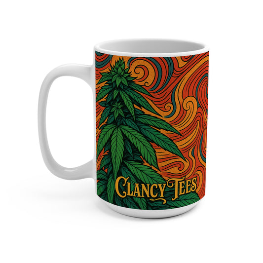 Psychedelic Weed Leaf Coffee Mug Cannabis Art Ceramic Cup Marijuana Stoner Gift 420 Aesthetic Pot Leaf Coffee Cup by Clancy Tees