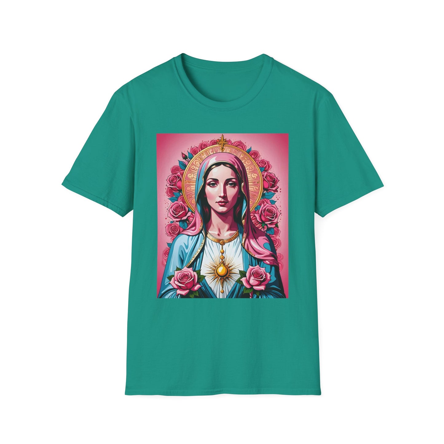 Unisex Softstyle T-Shirt with Sacred Heart Design, Spiritual Apparel, Artistic Gift for Many Occasions, Vintage Aesthetic, Festive Wear