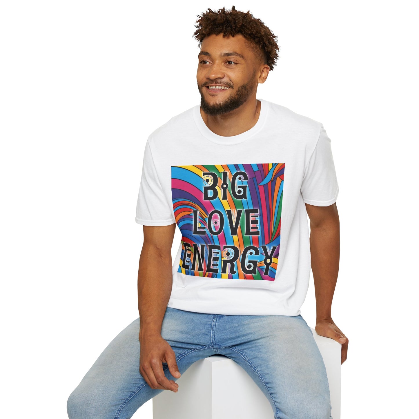 Big Love Energy Shirt – Colorful Retro Pride Rainbow Tee with Bold Positive Message – Gift for Optimists, LGBTQ Friends, and Love-First People