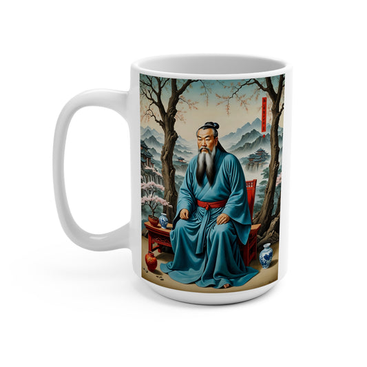 Ancient Scholar Ceramic Mug 15oz Traditional Asian Art Coffee Cup Philosophical Wisdom Design Gift For Thinkers