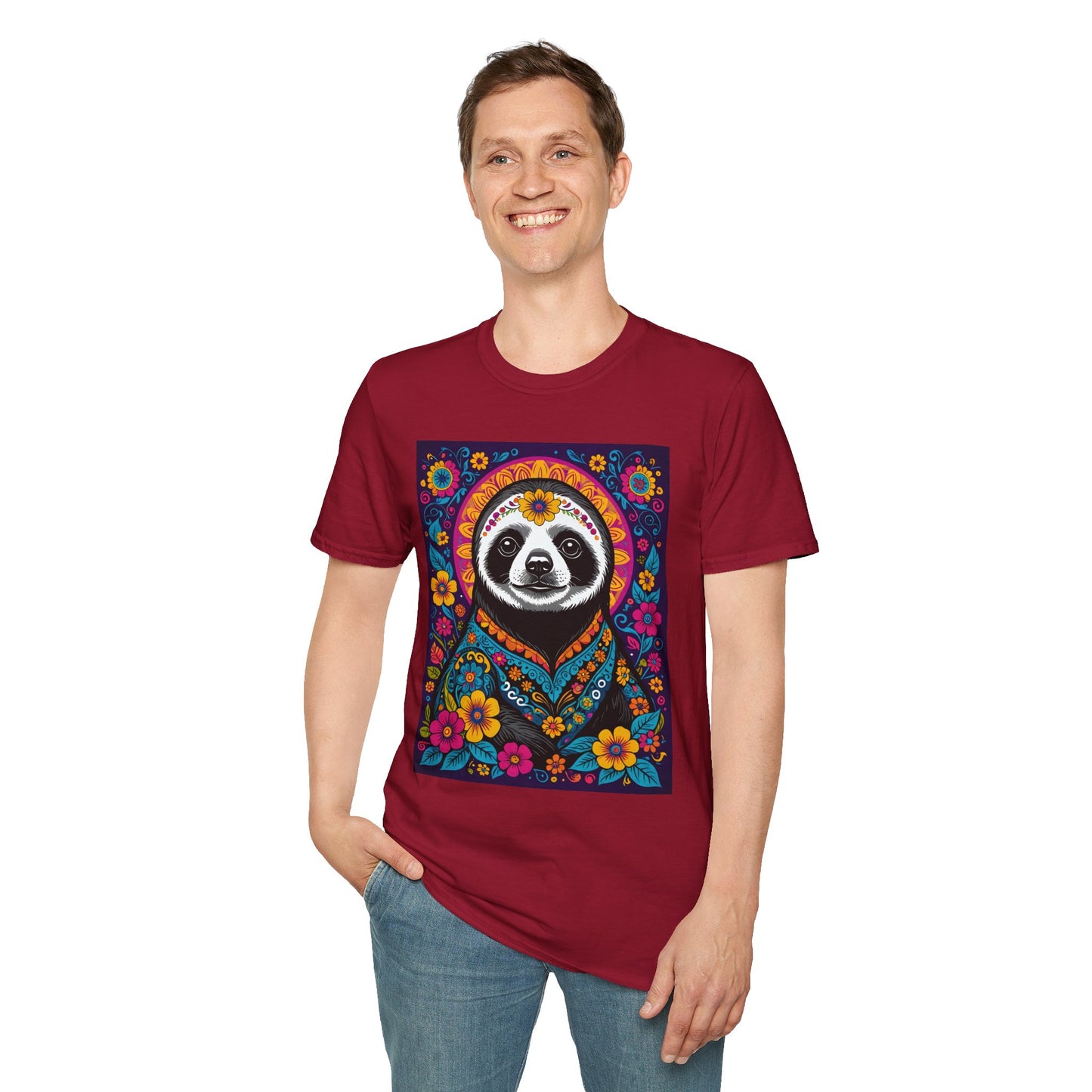 Psychedelic Sloth T Shirt Boho Animal Graphic Tee Trippy Festival Top Gift for Sloth Lovers