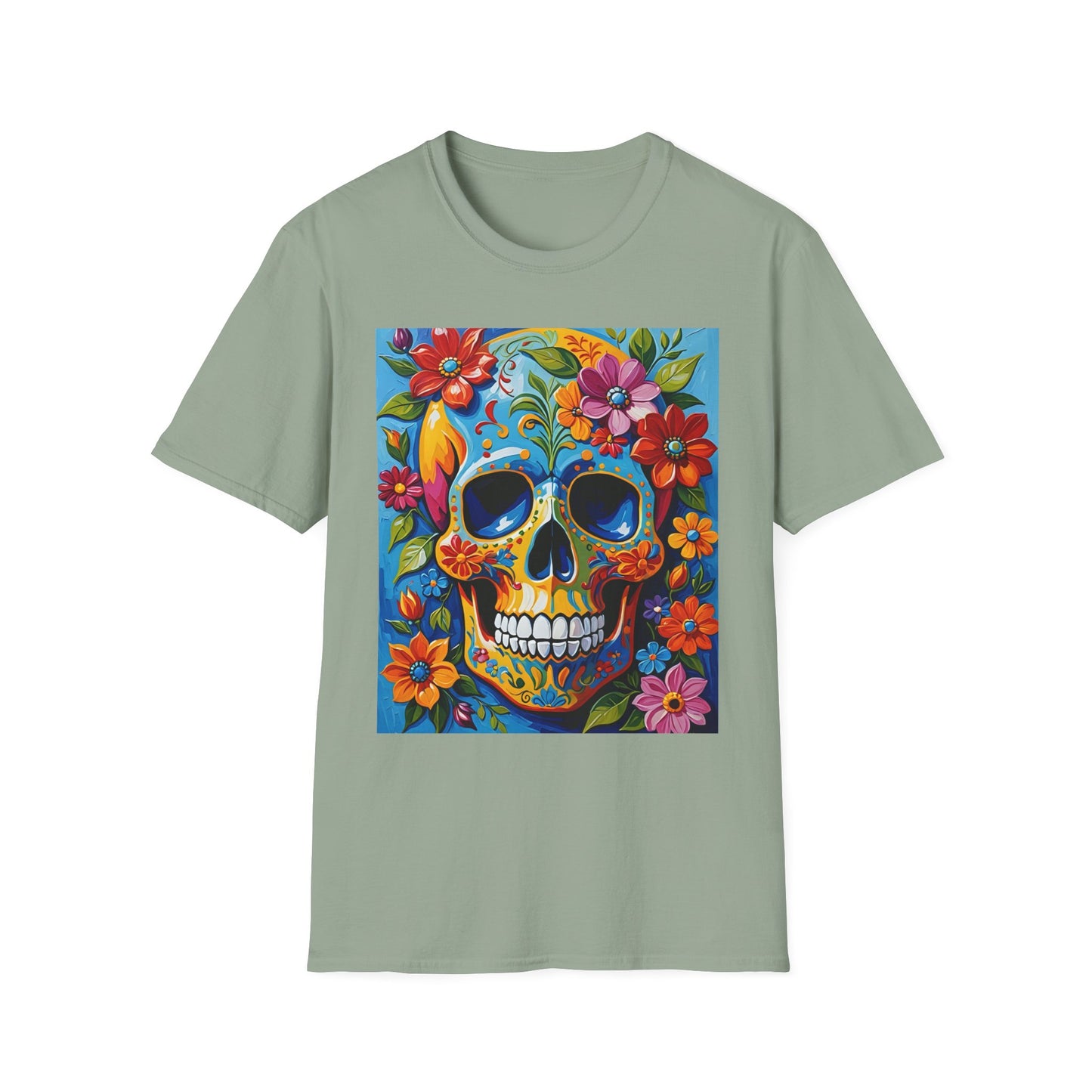Floral Sugar Skull Shirt – Colorful Skull with Flowers Tee – Gift for Art Lovers, Halloween Fans, and Bold Statement Outfit Seekers