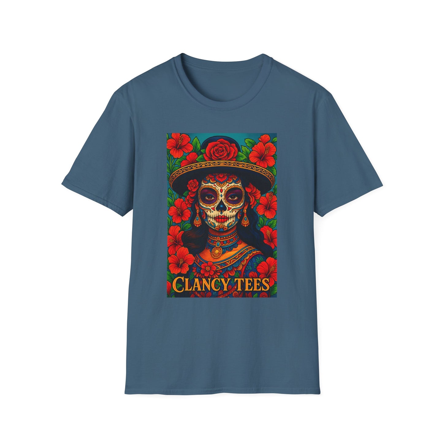 Colorful Sugar Skull T-Shirt, Day of the Dead Tee, Unique Graphic Shirt, Festival Apparel, Gift for Halloween, Unisex Softstyle Tee