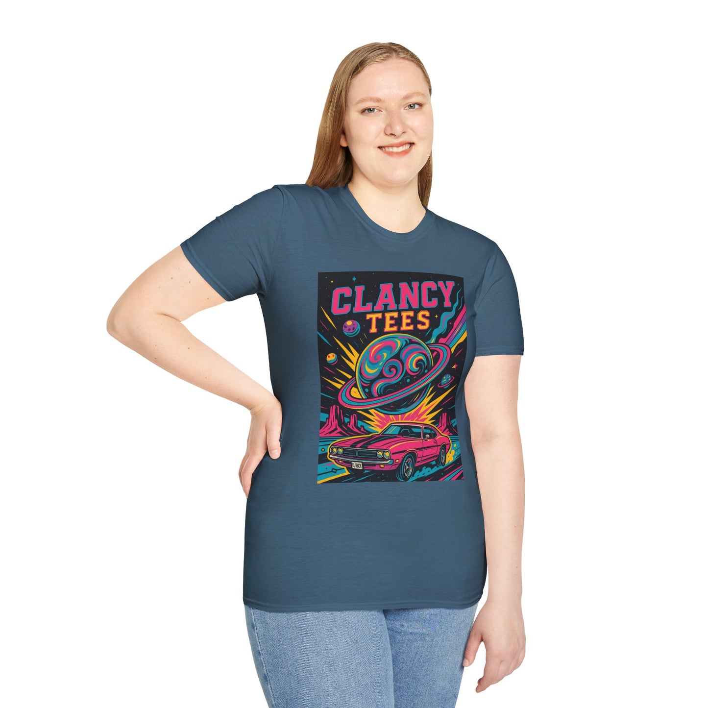 Retro UFO Car Crash Shirt – Clancy Tees Vaporwave Space Tee – Gift for Sci-Fi Fans, Vintage Car Lovers, Alien Believers, and 80s Aesthetic Addicts