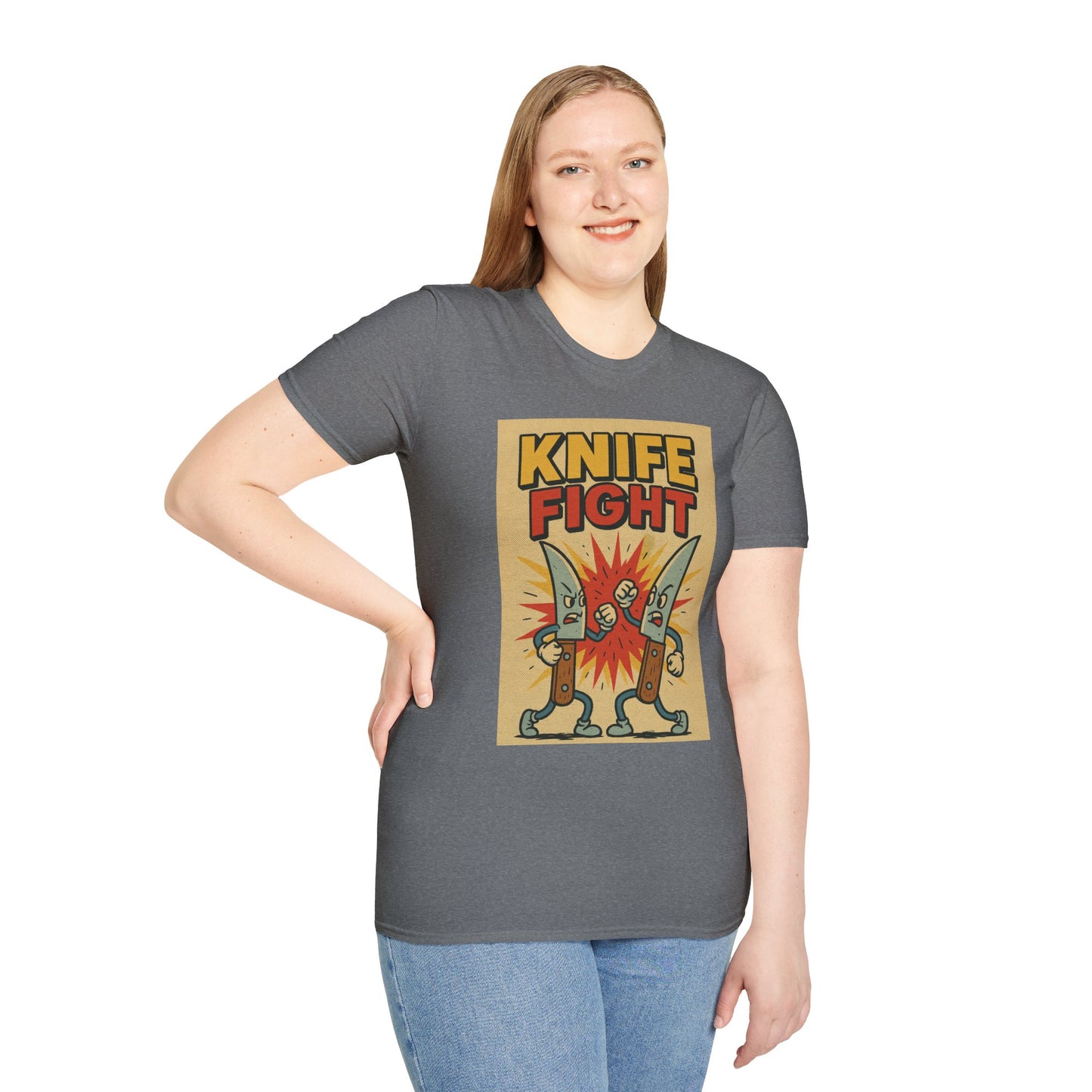 Retro Knife Fight Graphic T-Shirt, Funny Tee, Casual Unisex Clothing, Gift for Him or Her, Unique Humor Shirt