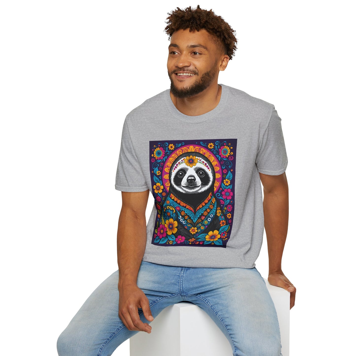 Psychedelic Sloth T Shirt Boho Animal Graphic Tee Trippy Festival Top Gift for Sloth Lovers