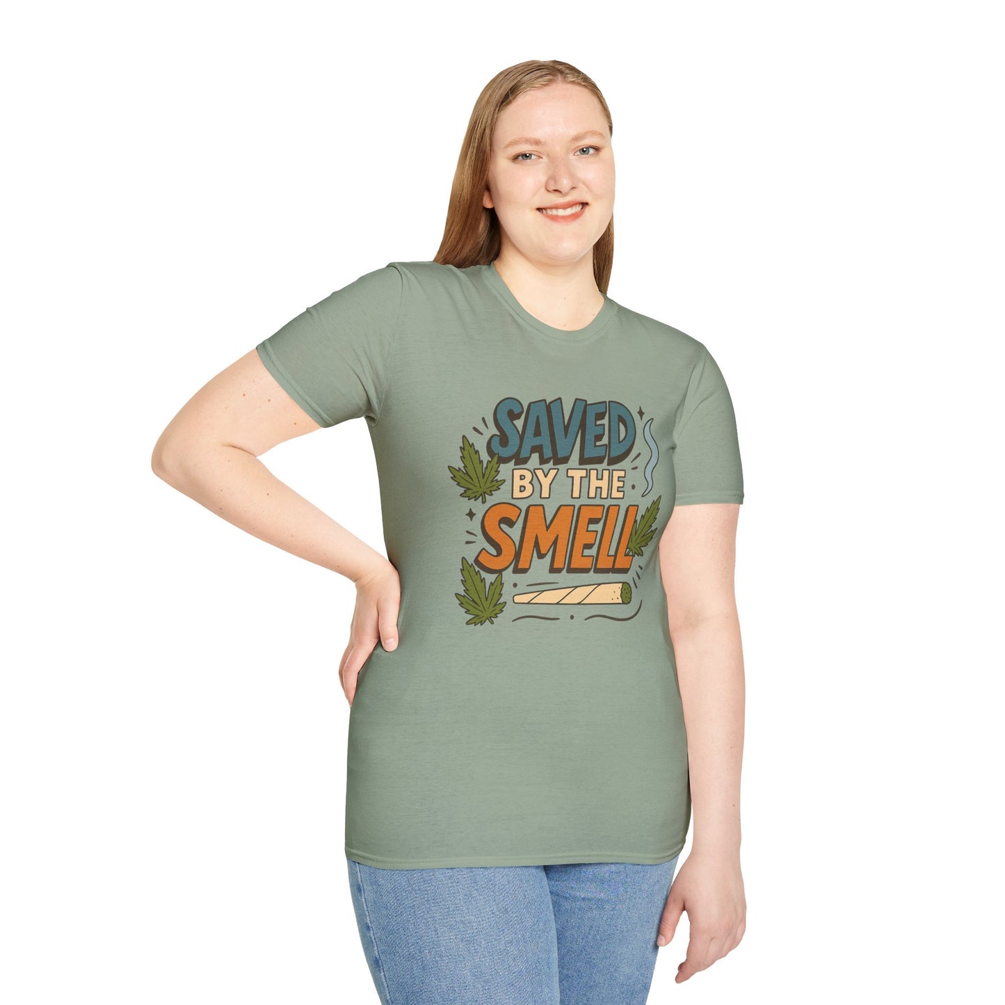 Funny Cannabis Saved by the Smell T-Shirt, Unisex Softstyle Tee, Gift for Stoners, Humor Apparel, Casual Wear, Cool Graphic Tee
