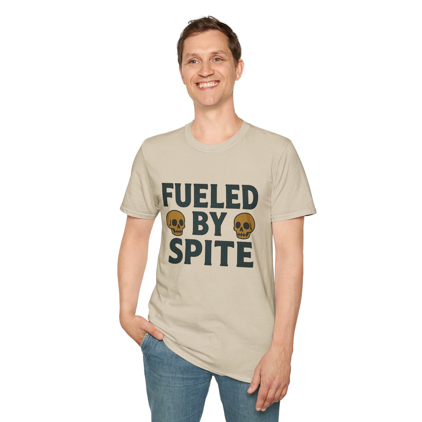 Fueled by Spite Unisex Softstyle T-Shirt, Funny Graphic Tee, Goth Aesthetic Shirt, Gifts for Spiteful Friends, Casual Wear