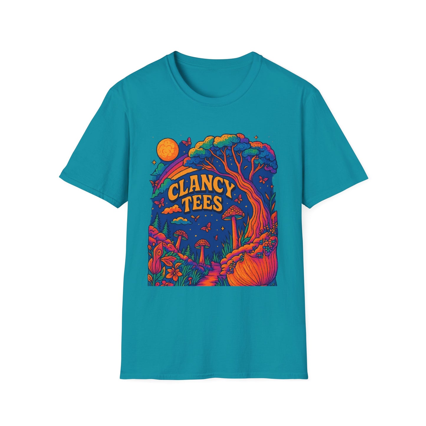 Colorful Nature-Themed Unisex Softstyle T-Shirt - Bohemian Vibe, Perfect for Festivals, Gift for Nature Lovers, Casual Wear, Clancy Tees
