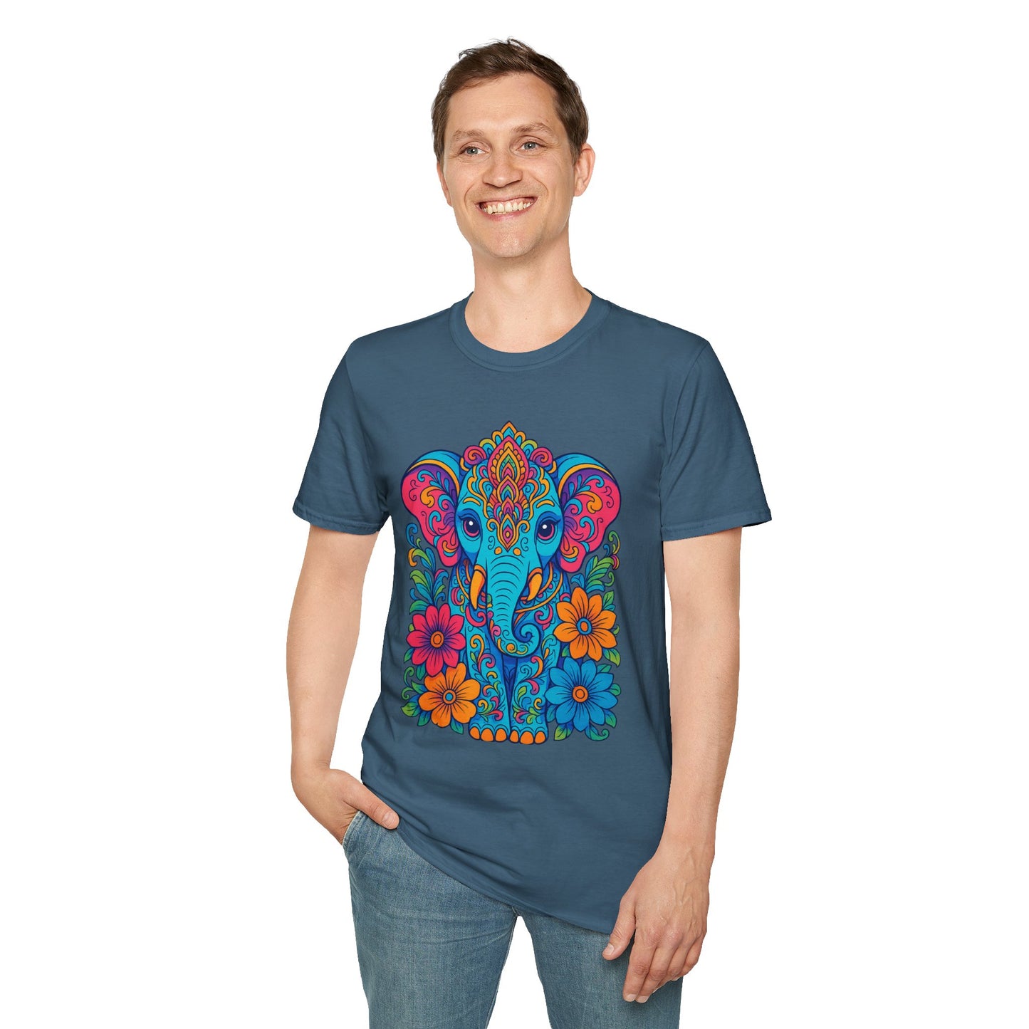 Colorful Elephant Shirt Trippy Boho Floral Art Tee Gift for Yoga Lovers Psychedelic Animal Fans and Free Spirits Who Rock Vibrant Festival Style
