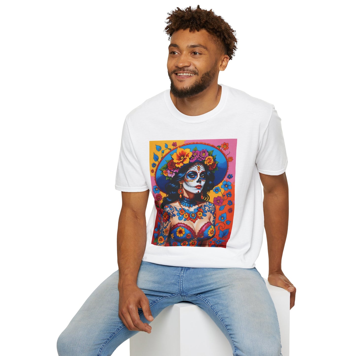 Sugar Skull T-Shirt – Día de los Muertos Art Tee – Gift for Goth Aesthetic Fans, Colorful Skull Lovers, and Tattoo-Inspired Fashion