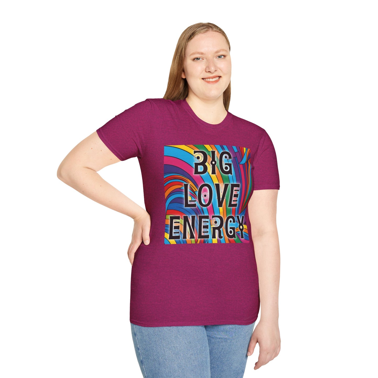 Big Love Energy Shirt – Colorful Retro Pride Rainbow Tee with Bold Positive Message – Gift for Optimists, LGBTQ Friends, and Love-First People