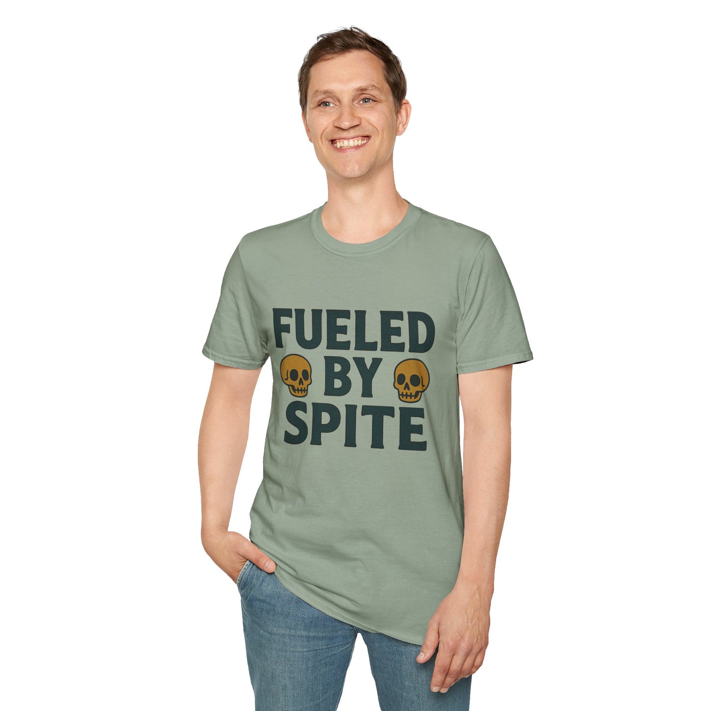 Fueled by Spite Unisex Softstyle T-Shirt, Funny Graphic Tee, Goth Aesthetic Shirt, Gifts for Spiteful Friends, Casual Wear