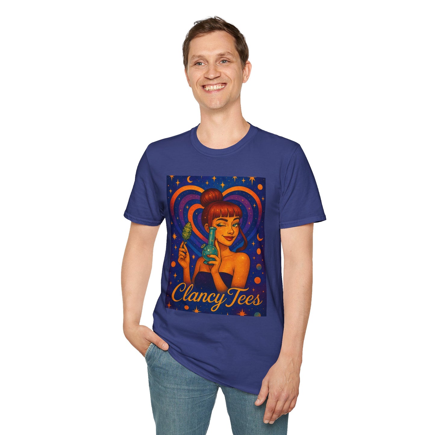 Cosmic Stoner Girl Art T-Shirt, Vintage Style Tee, Fun Summer Shirt, Gift for Art Lovers, Cute Graphic Tee, Unique Casual Wear