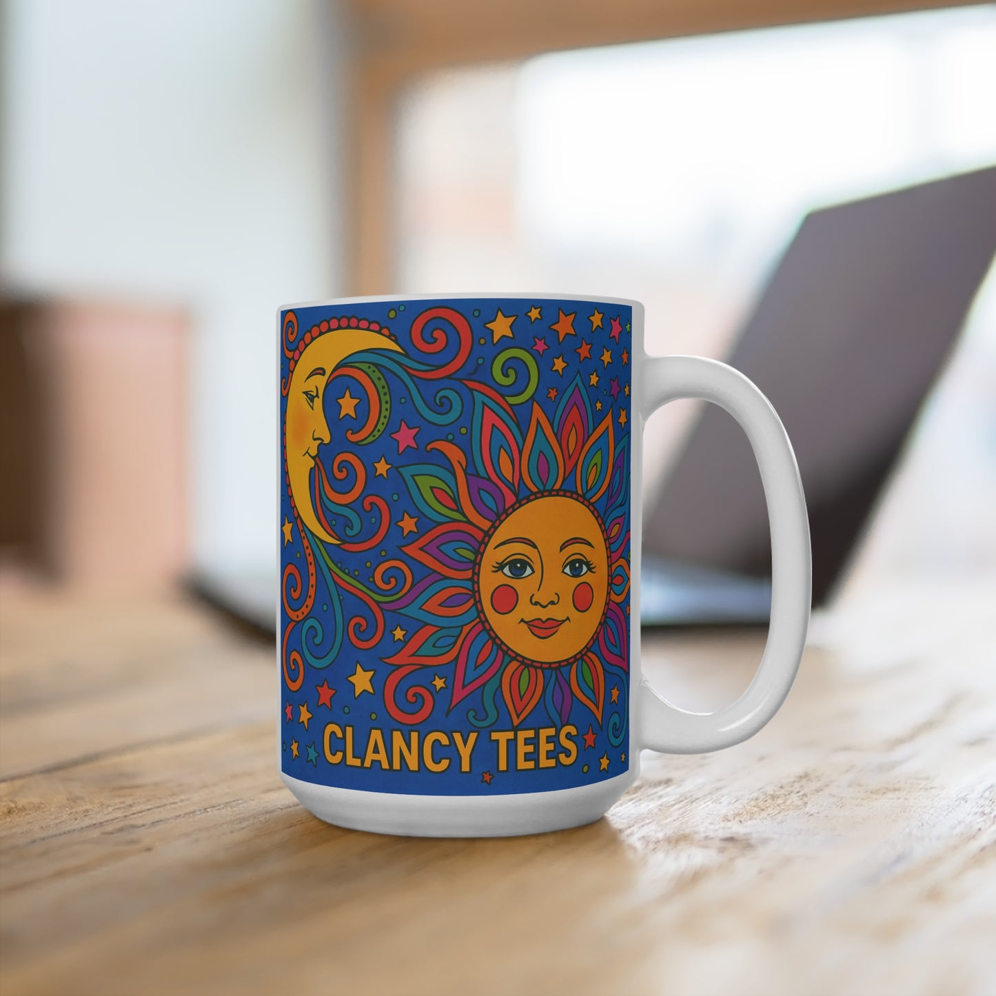 Psychedelic Sun And Moon Ceramic Mug Cosmic Coffee Cup Colorful Trippy Artwork