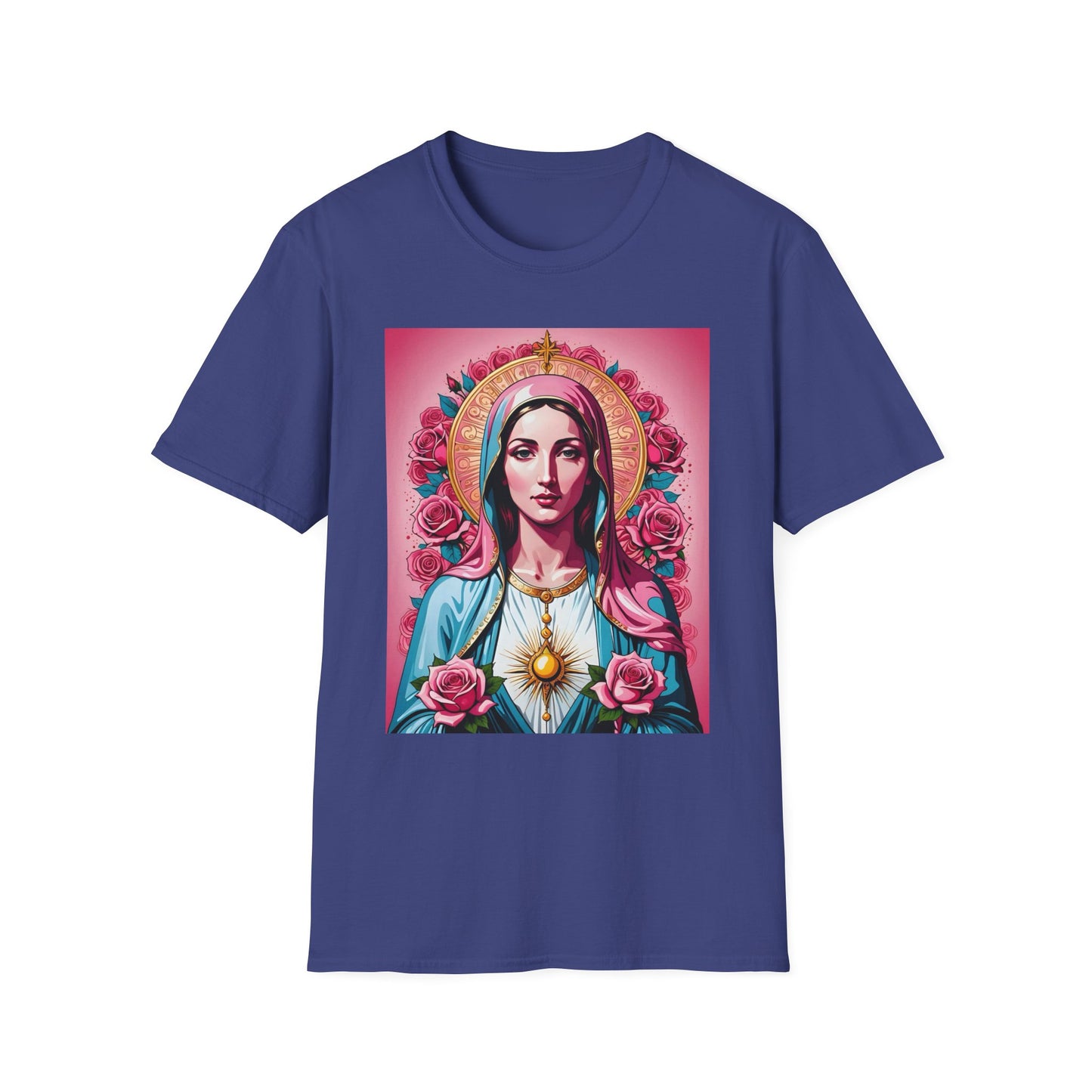 Unisex Softstyle T-Shirt with Sacred Heart Design, Spiritual Apparel, Artistic Gift for Many Occasions, Vintage Aesthetic, Festive Wear