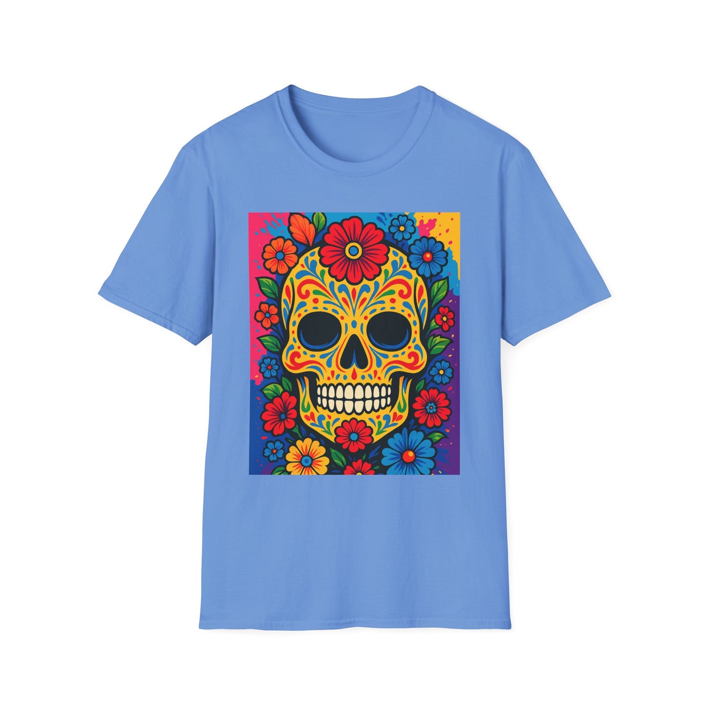 Colorful Sugar Skull Shirt | Day of the Dead Graphic Tee | Gift for Tattoo Lovers & Art Fans | Floral Skull T-Shirt