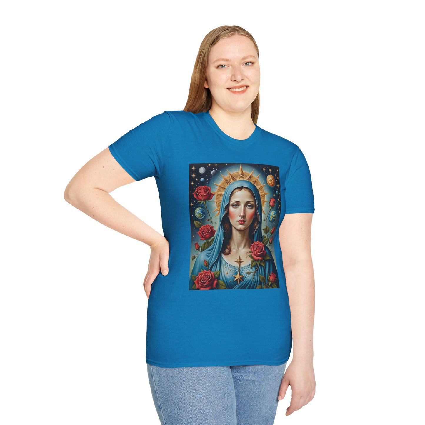 Artistic Virgin Mary T-Shirt, Vintage Graphic Tee, Religious Shirt, Christian Gift, Casual Wear