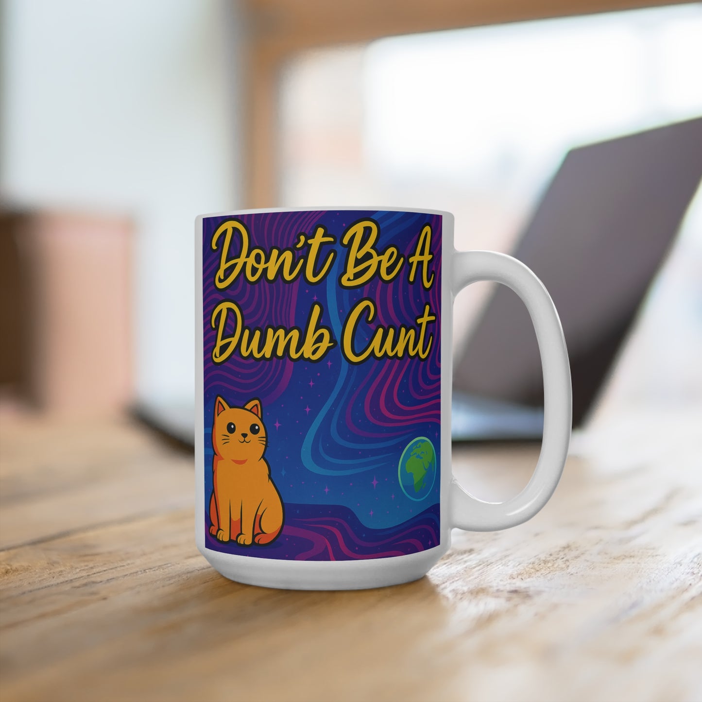 Don’t Be A Dumb Cunt Mug Funny Rude Cat Artwork Ceramic Coffee Cup Gift for Sarcastic Friends