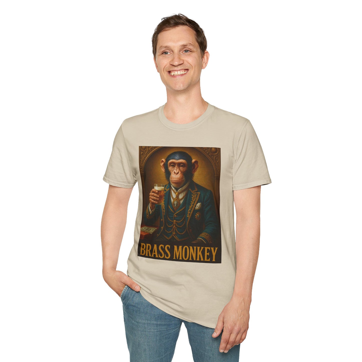 Brass Monkey T-Shirt Funny Retro Monkey Drinking Tee | Gift for Whiskey Lovers | Classy Drunk Humor Shirt | Animal Drinking Party Tee
