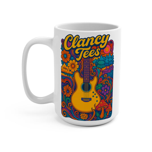 Psychedelic Guitar Mug Trippy Retro Artwork Ceramic Coffee Cup Gift for Music Lovers