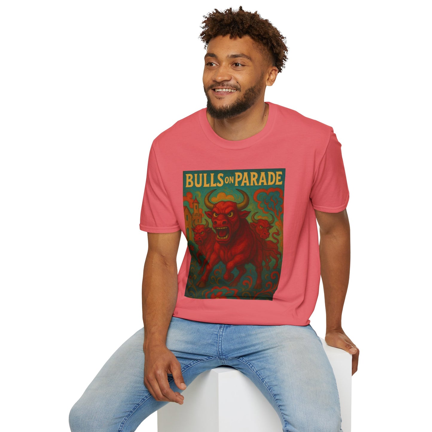 Bulls on Parade Shirt – Psychedelic Rage-Inspired Bull Graphic Tee • Gildan Softstyle® Unisex • Protest Art T-Shirt • Gift for Rage Fans